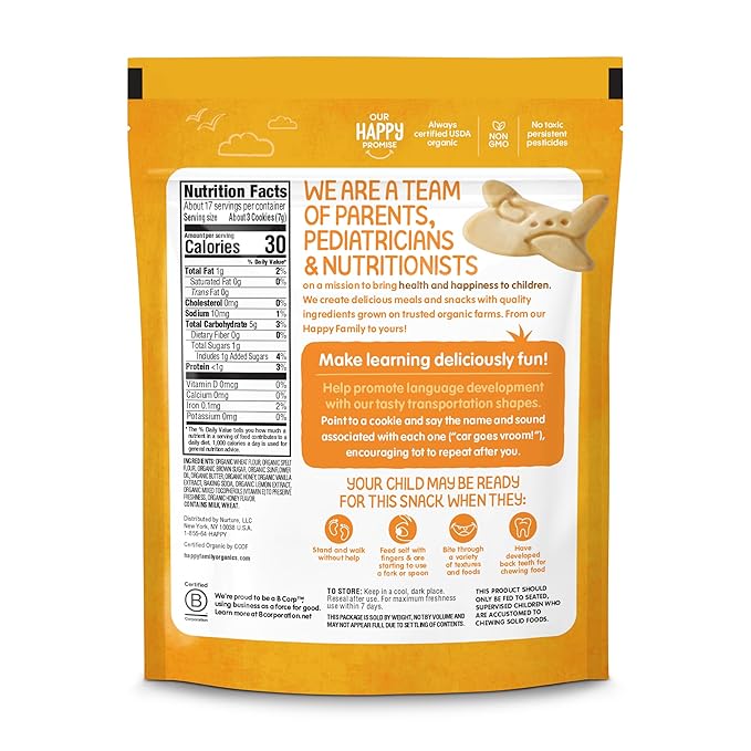 Happy Tot Organic Multi-Grain Cookies Toddler Snack, Fun Transportation Shapes, Vanilla, 4.4 Ounce (Pack of 5)