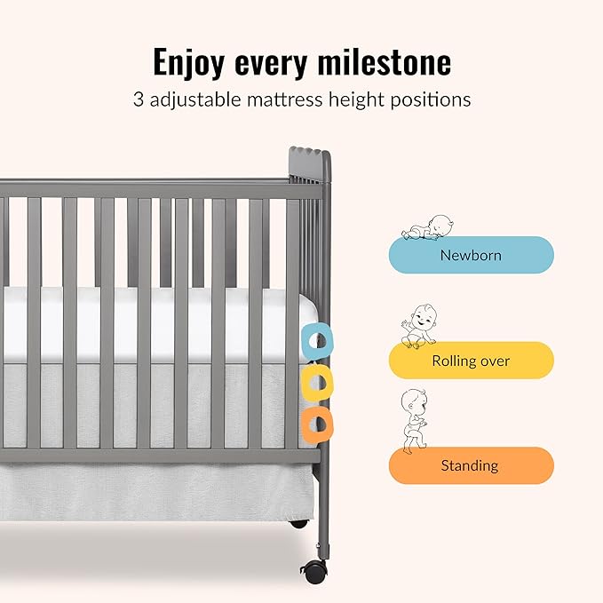 Dream On Me Carson Classic 3-in-1 Convertible Full-Size Baby Crib in Steel Grey, GreenGuard Gold & JPMA, 4 Mattress Heights, Converts to Day & Toddler Bed, Locking Wheels, Classic Nursery Design