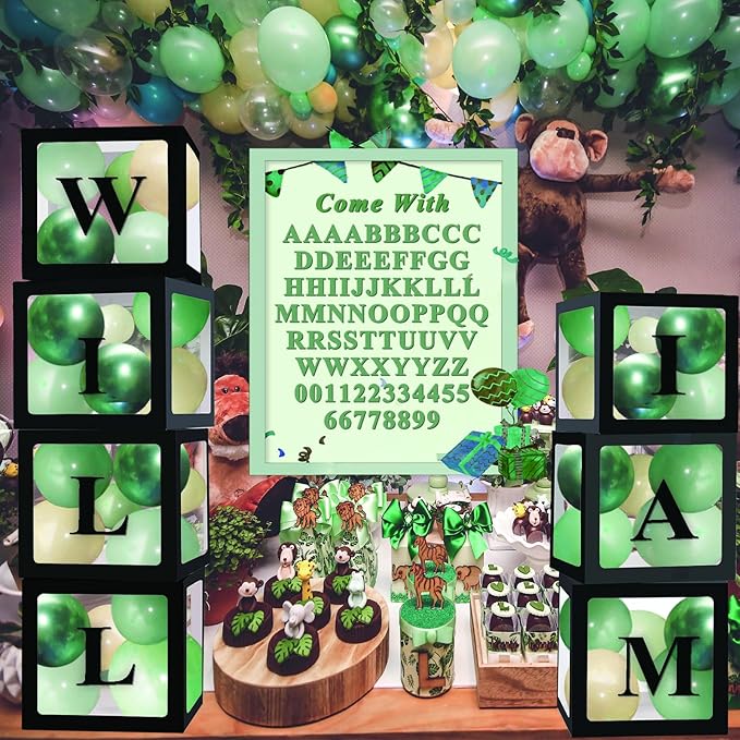 Ledido Black Transparent Balloon Boxes With 78 Letters, Letter Box for Baby Shower Clear Baby Box Black Balloon Boxes for Birthday, Bridal Shower, Graduation Prom Party Decoration, 7 PCS
