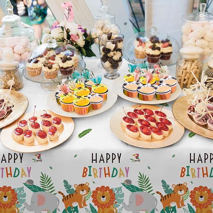 Safari Theme Party Supplies Disposable Tablecloth Plastic Waterproof Table Cover for Jungle Safari Birthday Party Decorations, 3 Pack 54X108inch