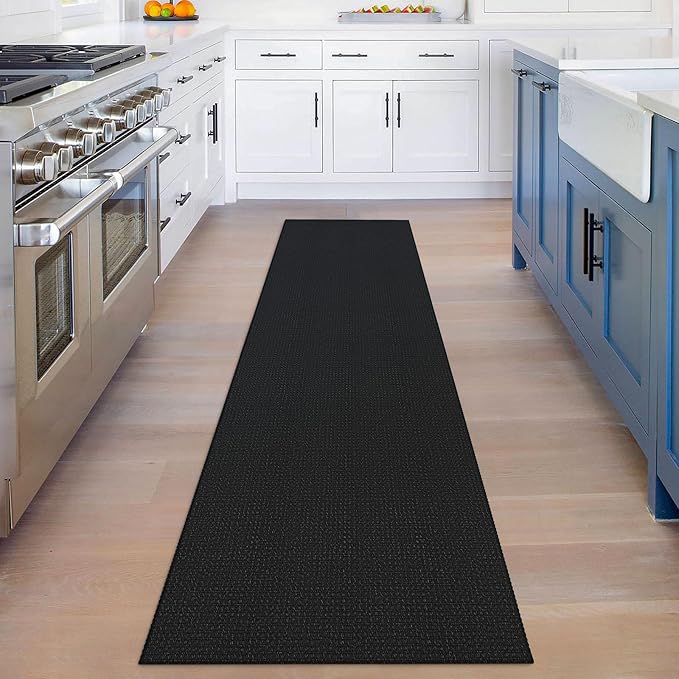 KOZYFLY Runners for Hallways 2x8 ft Washable Kitchen Runner Non Slip Rubber Backed Hall Runners Cotton Entryway Runner Rugs Floor Carpet for Indoor Backdoor Bedroom Kitchen, Black/Dark Grey
