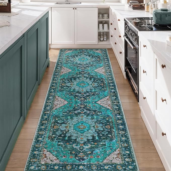 Ciicool Washable Vintage Runner Rug - 2'6" x 10' ft Hallway Carpet, Boho Low Pile Long Non Slip Soft Stair Runner Kitchen Carpet Indoor Oriental Throw for Living Room Bathroom Entry