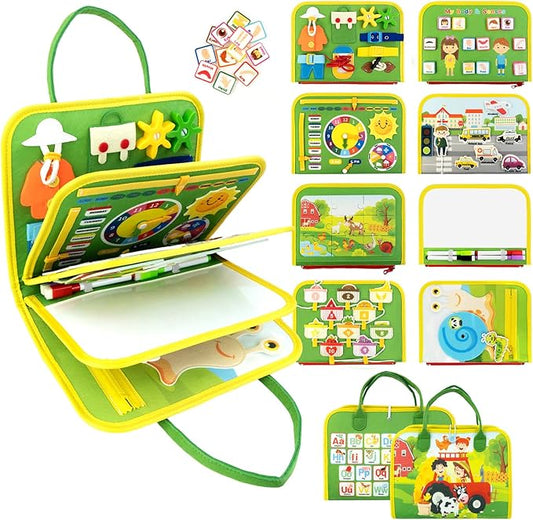 Busy Book for Toddlers 1-3, Farm Toddler Busy Board Montessori Toys for 1 2 3 4 Year Old, Sensory Board Preschool Learning Toy Quiet Books Birthday Gifts for Girls Boys, Travel Toys for Airplane Car