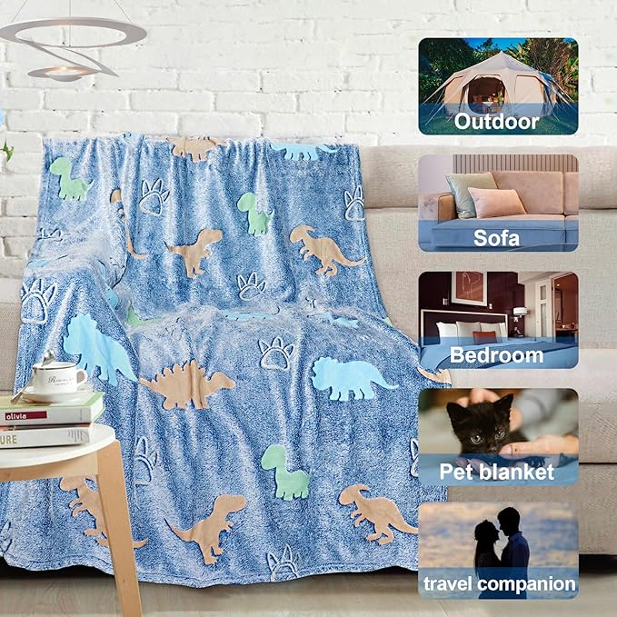 TEHALK Personalized Baby Blankets for Boys, Dinosaur Blanket for Boys, Glow in The Dark Blanket for Kids, Kids Blanket for Boys, Toddler Blanket for Boys, Soft Fleece Blanket Throw 30"x40"
