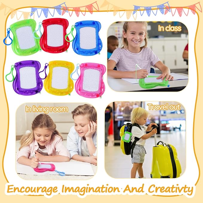 Jeffbaubl 24Pcs Mini Magnetic Drawing Board for Kids,Backpack Keychain Clip Doodle Boards,Small Erasable Doodle Sketch Writing Pad for Birthday Party Favors,Goodie Bag Filler,Classroom Prizes 6 Colors