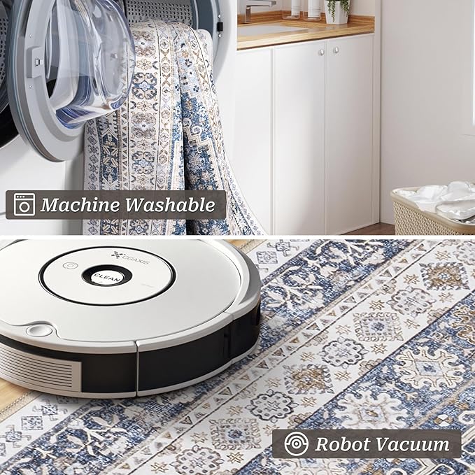 zesthome Washable Runner Rug 2.5x16 - Stain Resistant Entryway Rug,Ultra-Thin Kitchen Rugs, Anti Slip Backing Runner Rugs for Entrance Laundry Room Indoor Hallway (Blue/Beige,2.5'x16')