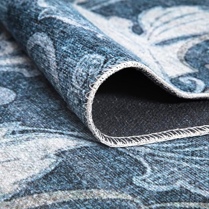 Bloom Rugs Caria Washable Non-Slip 10 ft Runner - Blue/Ivory Floral Runner for Entryway, Hallway, Bathroom, and Kitchen - Exact Size: 2'6" x 10'