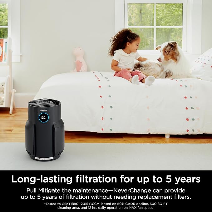 Shark Air Purifiers for Home Large Room with NeverChange Air Filter, 5 Year HEPA Filter, Covers 650 Sq. ft, Odor Neutralizer and Clean Sense Technology, Removes 99.98% of Dust & Allergens, HP152