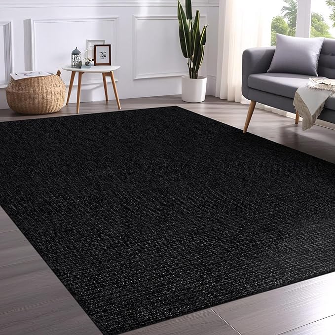 Beverly Rug Easy Jute Rug 5x7 Solid Washable Durable Outdoor Indoor Area Rugs for Living Dining Room Patio Office Stain Resistant Non Shedding Casual Indoor Outside Carpet (5 x 7 Dark Gray)
