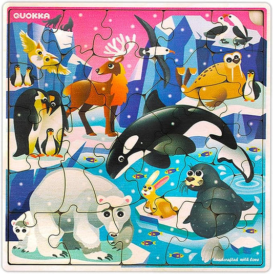 QUOKKA Wooden Polar Puzzles for Kids Ages 3-5 – 28 Pieces Toddlers Kids Puzzles Ages 4-8 Year Olds – Wood Polar Animal Toys for Children Games for Boys and Girls 6-8 yo