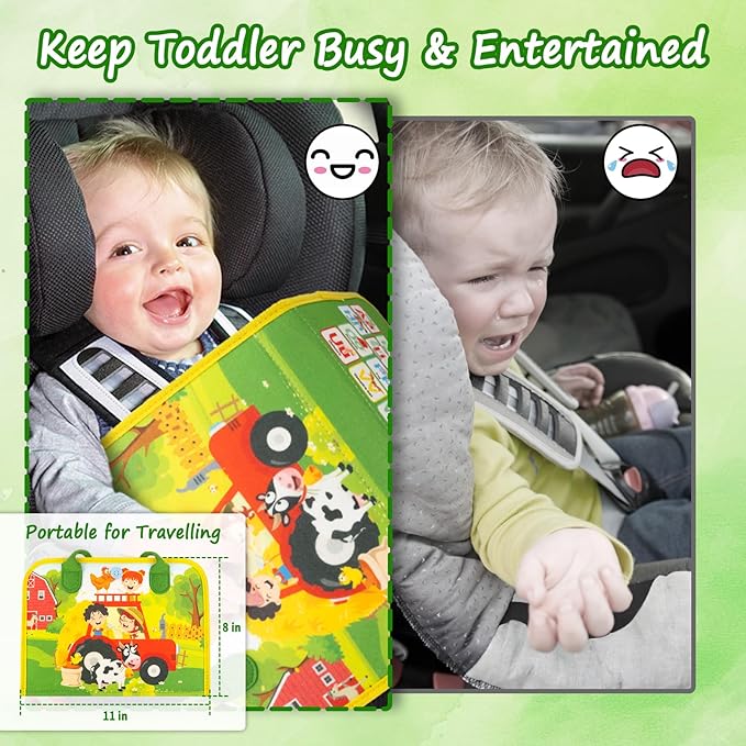 Busy Book for Toddlers 1-3, Farm Toddler Busy Board Montessori Toys for 1 2 3 4 Year Old, Sensory Board Preschool Learning Toy Quiet Books Birthday Gifts for Girls Boys, Travel Toys for Airplane Car