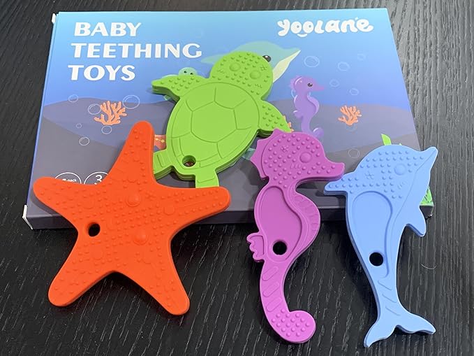Baby Teether [Original] - Silicone Teething Toys for Babies, Ocean Sea Animals Shape Teething Relief Chew Toy | Stuff Essential and Gift for Toddler Infant Boy Girl 3+ Months | 4 Pieces