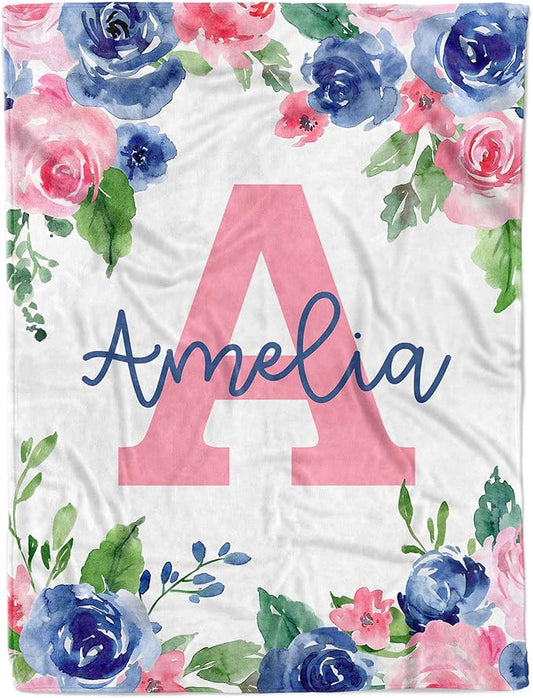 Arteaga Personalized Floral Baby Blanket, Super Soft Plush Fleece, 30''x40'', King Size for Newborns