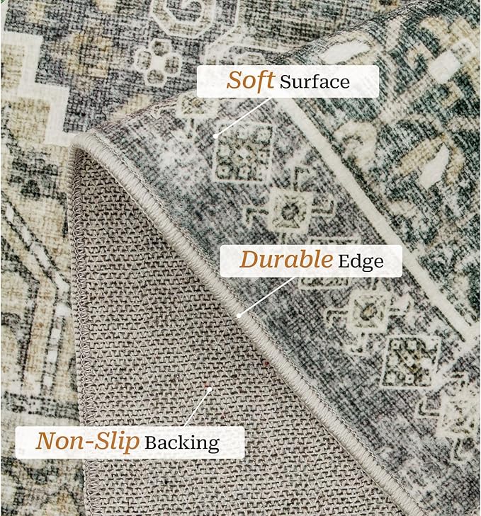 zesthome 5x7 Area Rugs - Ultra-Thin Washble Rug, Stain Resistant Anti Slip Backing Rugs for Living Room,Bedroom, Vintage Home Decor Area Rug (Wheat/Charcoal,5'x7')