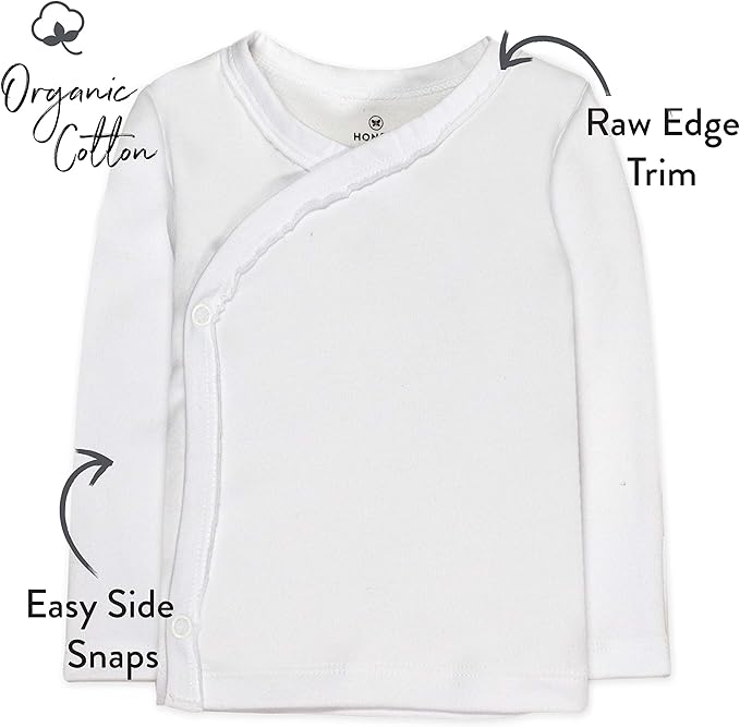 HonestBaby 3-pack Long Sleeve Side-snap Kimono Tops 100% Organic Cotton for Newborn Baby for Infant Boys, Girls, Unisex