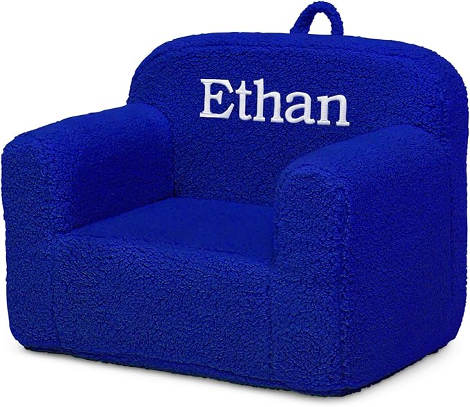 Delta Children Personalized Sherpa Cozee Chair - Customize with Name – Foam Kids Chair for Ages 18 Months and Up, Royal Blue