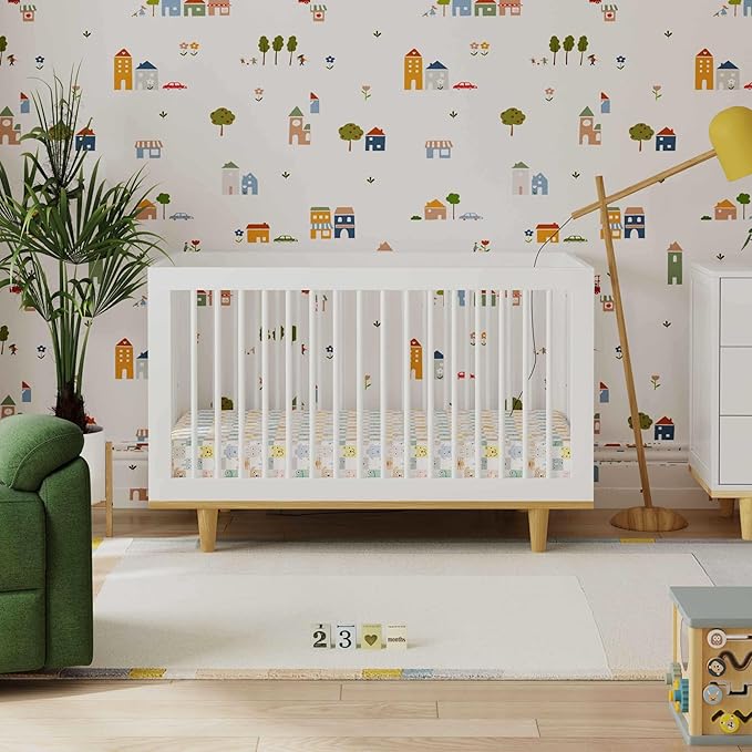 daVinci Marley 3-in-1 Convertible Baby Crib - GREENGUARD Gold Certified Convertible White Finish & Natural Legs Baby Crib to Toddler Bed, Daybed - Easy to Assemble - with 4 Adjustable Mattress Heights