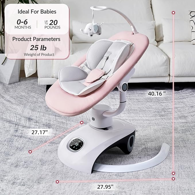 Baby Swing for Infants Electric Automatic Multi Motion Newborn for Girl & Boy with Remote Control, 5 Speed, 13 Melodies, Pink