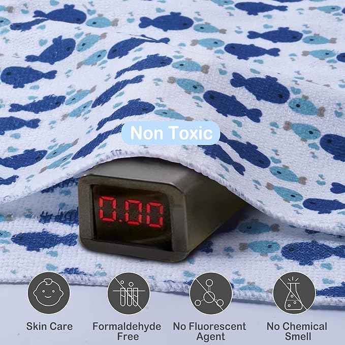 Viviland Baby Washcloths, Super Soft Baby Bath Towels for Newborn 24 Pack, Absorbent Face & Body Wash Cloth for Baby Boy, Whale Bro Pattern, 9 x 9 inch