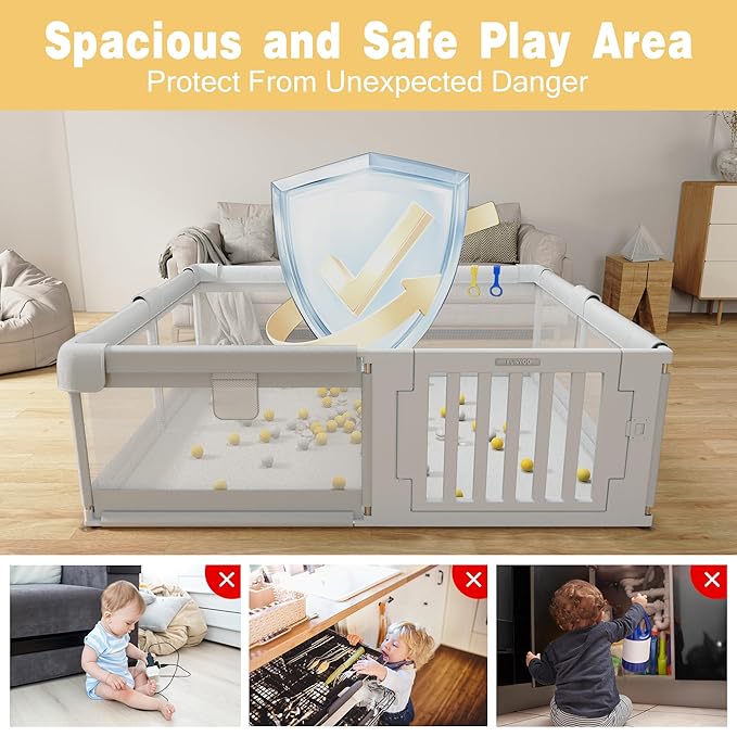 79" ×71" Large Baby Playpen with Gate, Easy Access Baby Play Pen for Infants and Toddlers, Play Yard for 0-3 Years Old, Fence Playard for Living Room, Anti-Fall, Breathable Meshs