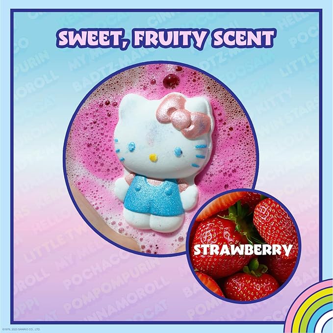 Hello Kitty and Friends Bath Bombs for Kids, Fun Bright Rainbow Colors, Berry Scented for Kids, Ages 3+, by Townley Girl