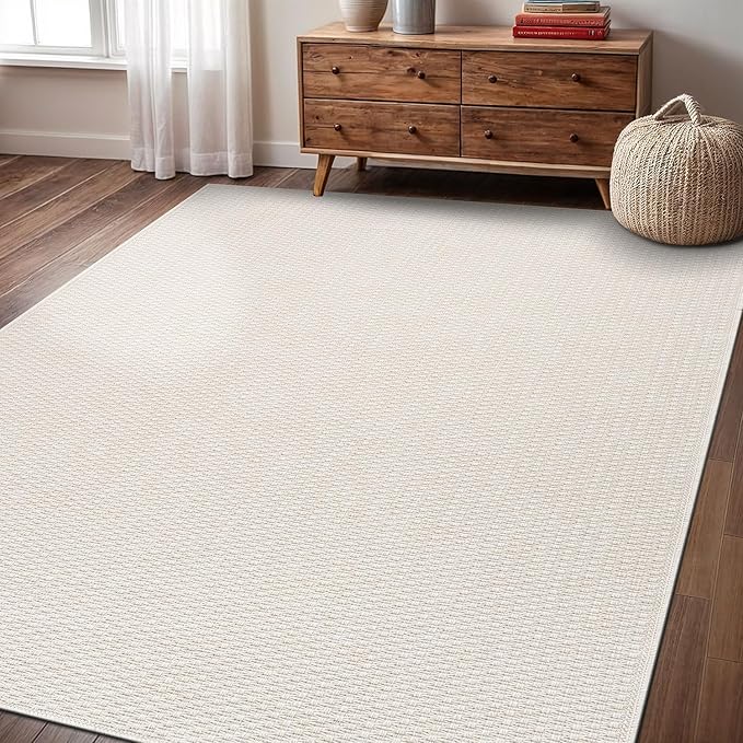 Easy Jute Rugs 4x6 White Color Living Room Indoor Outdoor Area Rug for Farmhouse Patio and Kitchen Rug High Traffic Washable Easy to Clean Solid Boho Woven Design Outside Carpet (4 x 6)