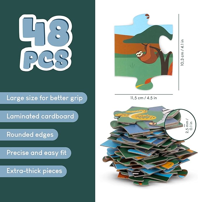 Giant Floor Puzzles for Kids 48 Pieces - BONNYCO | Jungle Animals Jumbo Floor Puzzle | Safari Large Piece Jigsaw Ages 2 3 4 5 6 7 8 | Educational Kids Toys, Gifts for Boys and Girls Birthday Christmas