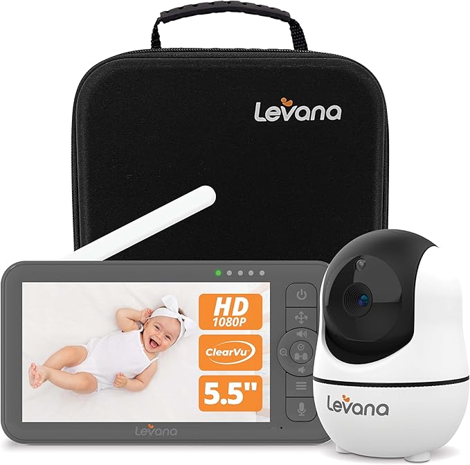 Levana Nala 5.5" HD Video Baby Monitor, 1080P Night Vision PTZ Camera, 22 Hour Battery Life, 5000mAH Battery, No WiFi, Two-Way Talk, 1000ft Range, Carrying Case, 2 Year Warranty