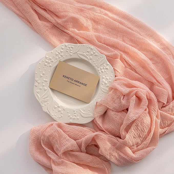 6pcs Pink Gauze Rustic Cheesecloth Table Runner 120 Inch 10 FT for Wedding Baby Shower Bridal Shower Birthday Engagement Garden Outdoor Party Long Sheer Boho Decorations