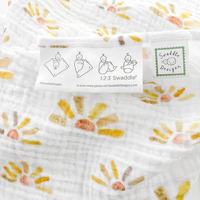 SwaddleDesigns Cotton Muslin Swaddle Blanket, Receiving Blanket for Baby Boys & Girls, Best Registry Gift, 46x46 inches, Watercolor Butterum Sunny Days