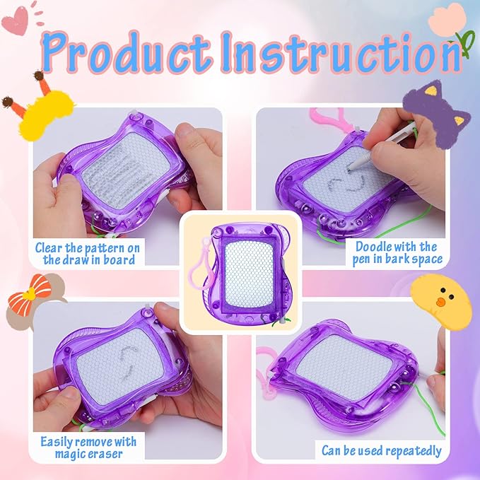 24 Pcs Mini Magnetic Drawing Board for Kids,Erasable Sketch and Painting Pad with Backpack Keychain Clip,4 Colors Mini Doodle Board for Birthday Party Favors Classroom Supply Goodie Bag Stuffer