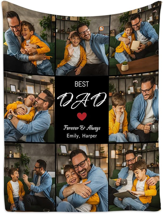 Custom Dad Blanket, Customized with Photos - Dad Gifts for Birthday & Christmas