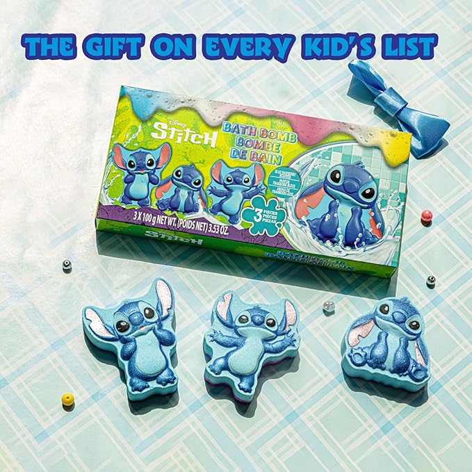 Stitch Bath Bombs for Kids, Fun Bright Rainbow Colors, Raspberry Scented for Kids, Ages 3+, by Townley Girl