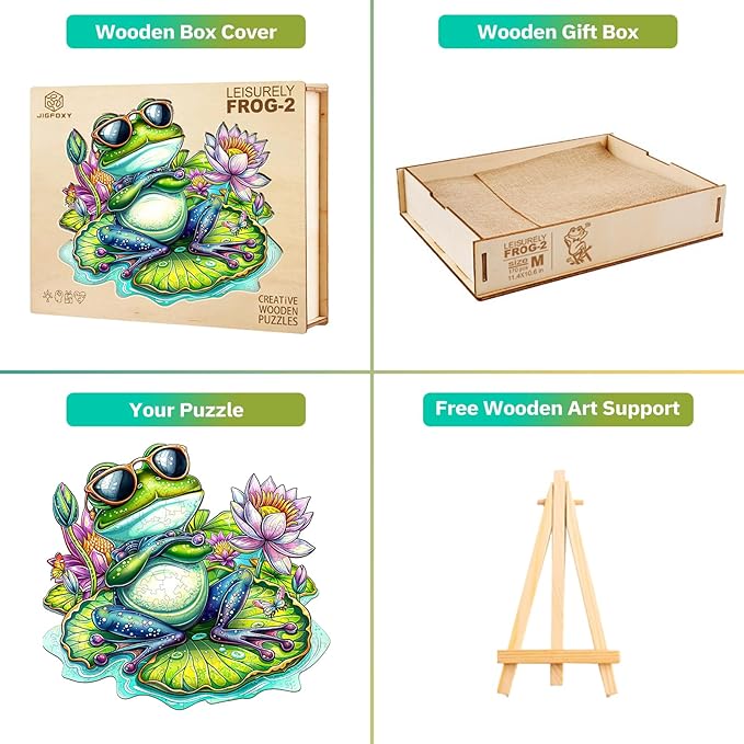 Jigfoxy Wooden Puzzle for Adults, Leisurely Frog Wooden Jigsaw Puzzles for Adult, Unique Animal Shape Wood Cut Puzzles, Christmas Thanksgiving Gifts for Friends Family (S-8.5 * 7.8in-90pcs)
