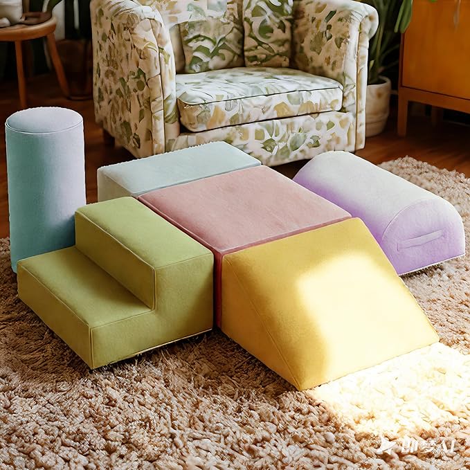 Large Baby Climbing Blocks – 6 Pcs Climbing Toys for Toddlers - Ultra High Density Soft Foam Play Gym Equipment Easy Wash for Indoor Nursery, Classic (Pink, 6-Piece)