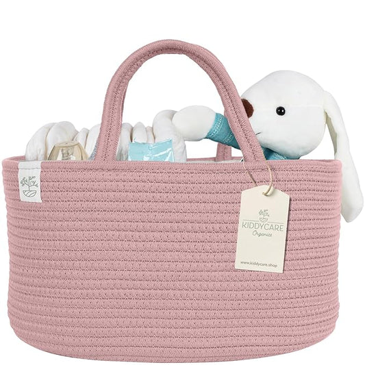 KiddyCare Diaper Caddy Organizer for Baby Nursery Basket with Handle Lid Nursing Caddy with Changing Table Organizer Cart Newborn Caddy Rosy (Floral Print) X-Large