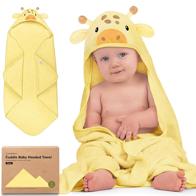 KeaBabies Hooded Baby Towel for Newborn - Viscose Derived from Bamboo Large Baby Bath Towels with Hood for Boys, Girls, Toddler, Extra Absorbent & Soft Newborn Bath Essentials (Giraffe)