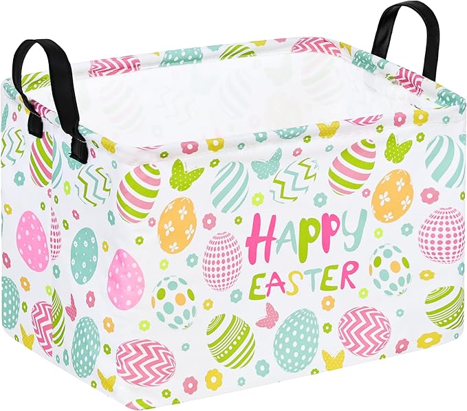 Easter Gift Basket Eggs Storage Basket Kids Toys Storage Basket Organizer Box Clothes Laundry Hamper Bunny Nursery Basket with Handles