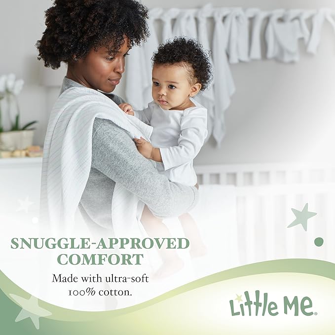 Little Me Knit Baby Blanket – 100% Soft Cotton, Snuggly and Breathable, Perfect as a Swaddle, Stroller Blanket or Nursery Decor for Boys and Girls, Pink Stripe, 30 x 40 Inches