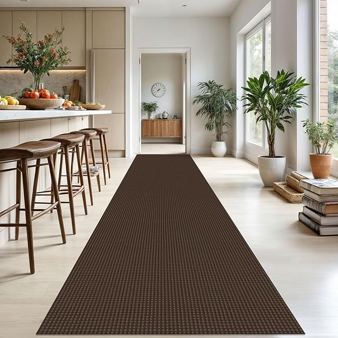 KOZYFLY Extra Long Runners for Hallways 3x18 ft Washable Kitchen Runner Non Slip Rubber Backed Hallway Rug Cotton Entryway Runner Rug Floor Carpet for Indoor Hall, Kitchen, Stair, Reddish Brown/Coffee