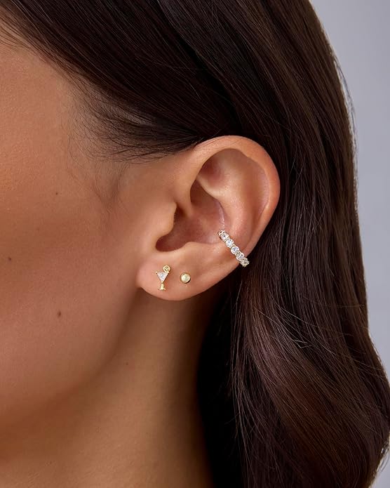 PAVOI 14K Gold Plated Dainty Flat Back Earrings for Women - Hypoallergenic Sterling Silver Posts Helix Cartilage Piercing Jewelry - Emoji Motif Bow Celestial Flatback Gold Stud Earrings Screw Back