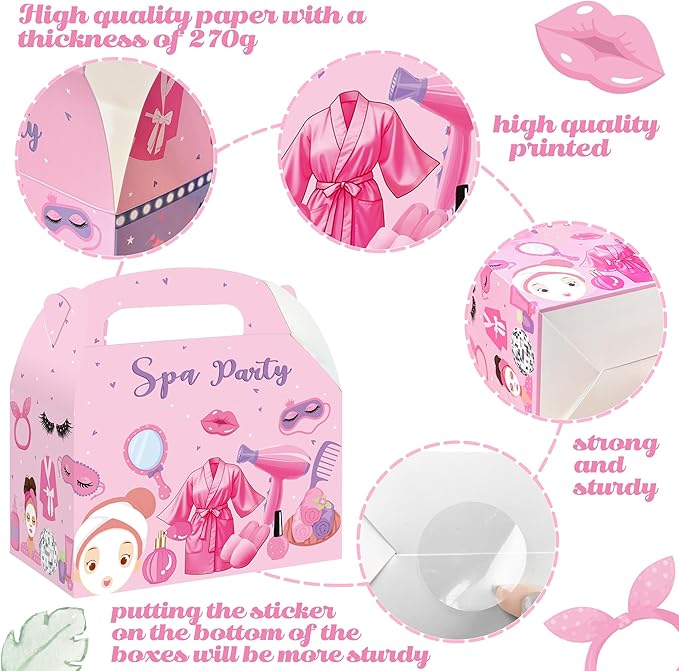 Spa Favor Box Decorations 12PCS Spa Birthday Party Supplies Makeup Theme Gift Boxes Spa Treat Box for Girls Princess Slumber Party Decor