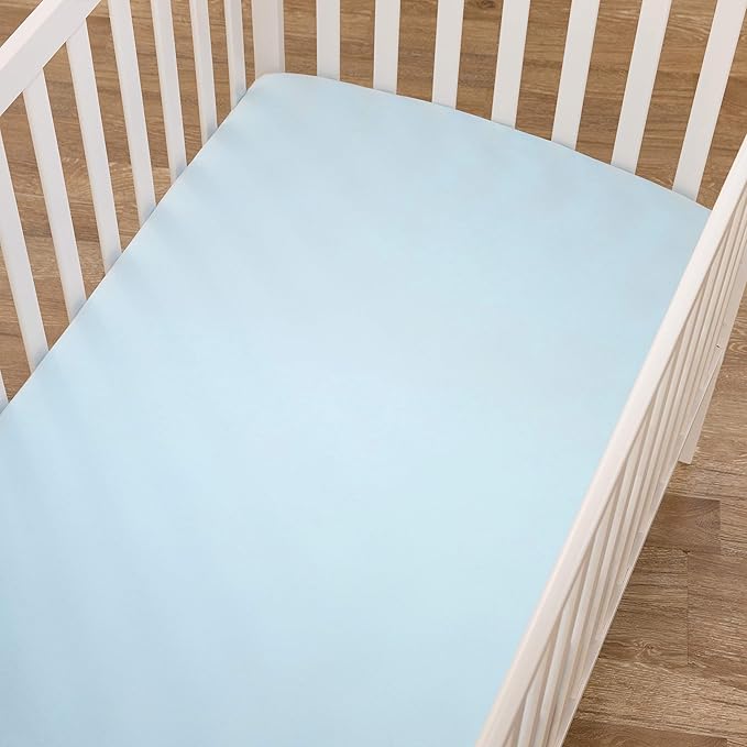American Baby Company 3 Pack 100% Natural Cotton Fitted Crib Sheets 52" x 28" - Soft, Breathable, Hypoallergenic & Gentle Toddler Bed Sheets, Blue, Neutral for Boys & Girls