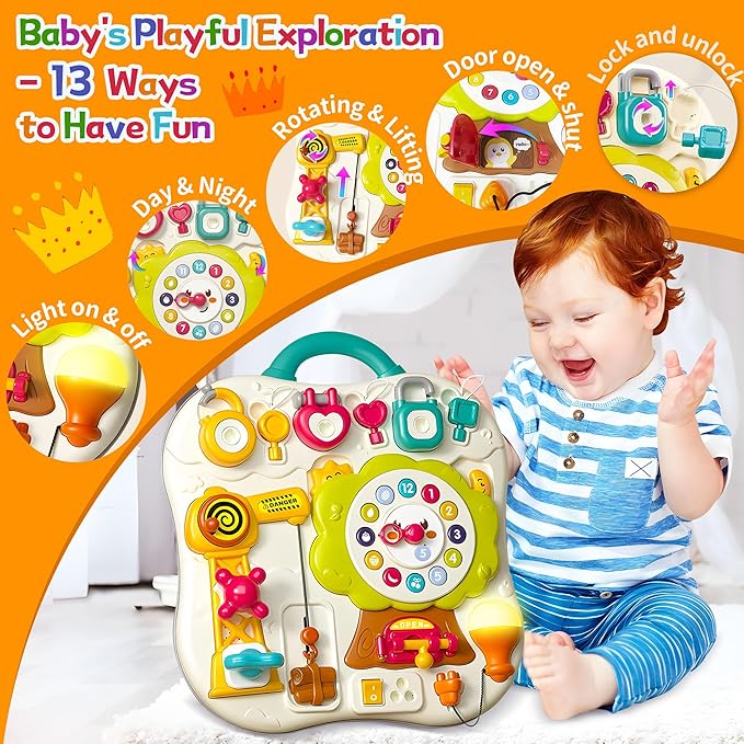 2025 New Montessori Busy Board Sensory Toys for Toddlers 1-3, 13 Activity Music & Led Light Up Montessori Toys for 2+ Year Old, Birthday Gifts for Toddlers, Travel Toys for 2 Year Old