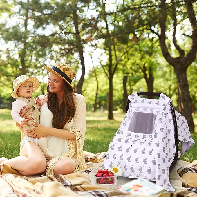 Car Seat Cover Baby, Carseat Covers Baby with 2 Layers Breathable Windows, Windproof Infant Car Seat Cover, Kick-Proof Baby Carrier Cover for Baby Boy Newborn Essentials