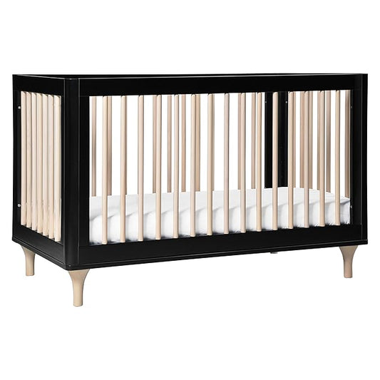 Babyletto Lolly 3-in-1 Convertible Crib with Toddler Bed Conversion Kit in Black and Washed Natural, Greenguard Gold Certified