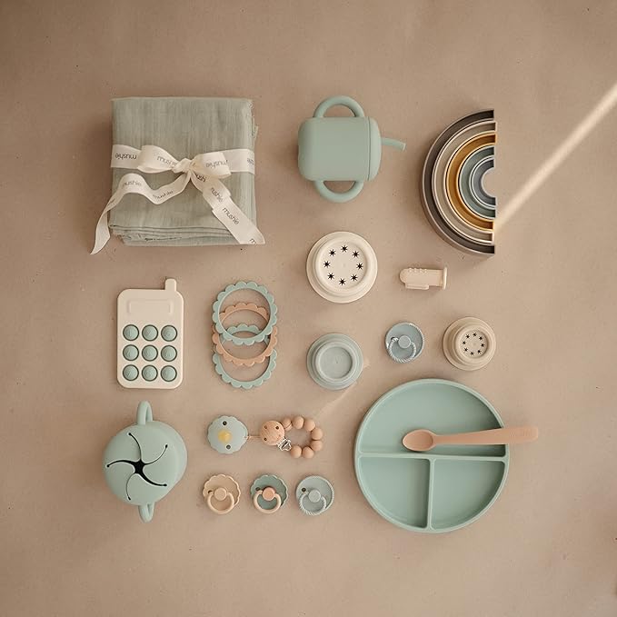 FRIGG Daisy Natural Rubber Baby Pacifier | Made in Denmark | BPA-Free (Willow/Croissant, 0-6 Months) 2-Pack