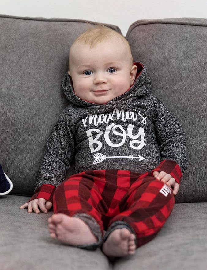 Fommy Newborn Baby Boy Clothes Plaid Letter Print Long Sleeve Hoodies + Long Pants 2PCS Fall Winter Outfits Set