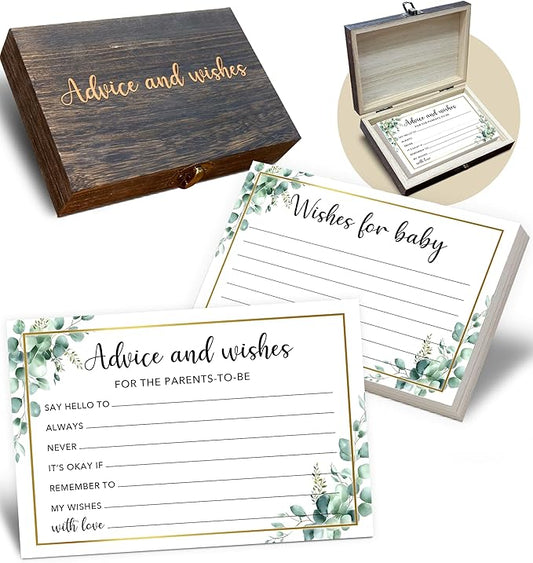 Baby Shower Advice and Wishes Cards for The Parents To Be, 50Pcs Advice Cards With Box for Baby Shower Games Party Decorations, Wishes for New Parents Mommy & Daddy(Greenery) -A03