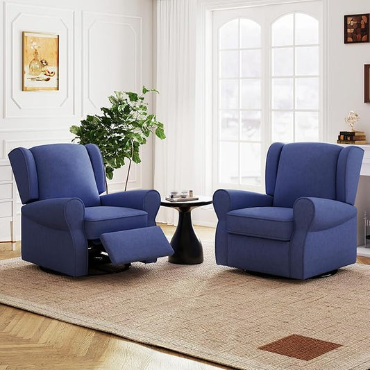 Swivel Rocker Recliner Chair Set of 2, Nursery Glider Chair, Nursery Rocking Chairs, Manual Reclining Chair, Blue